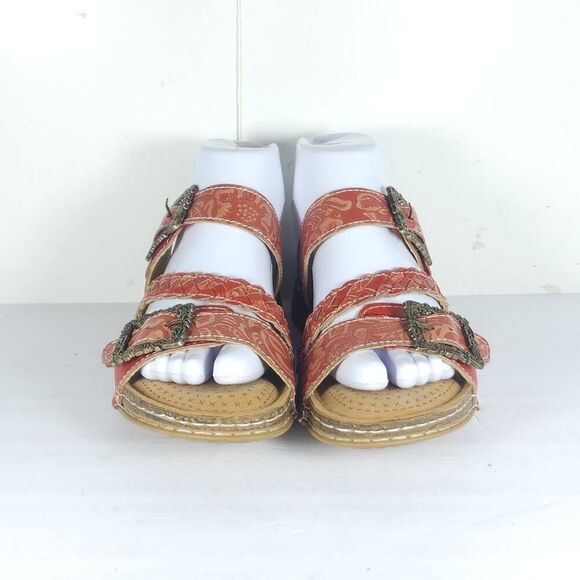 L'artiste Spring Step Women's Astra EU38 US7,5 Leather Red Hand Painted sandals - Picture 3 of 13